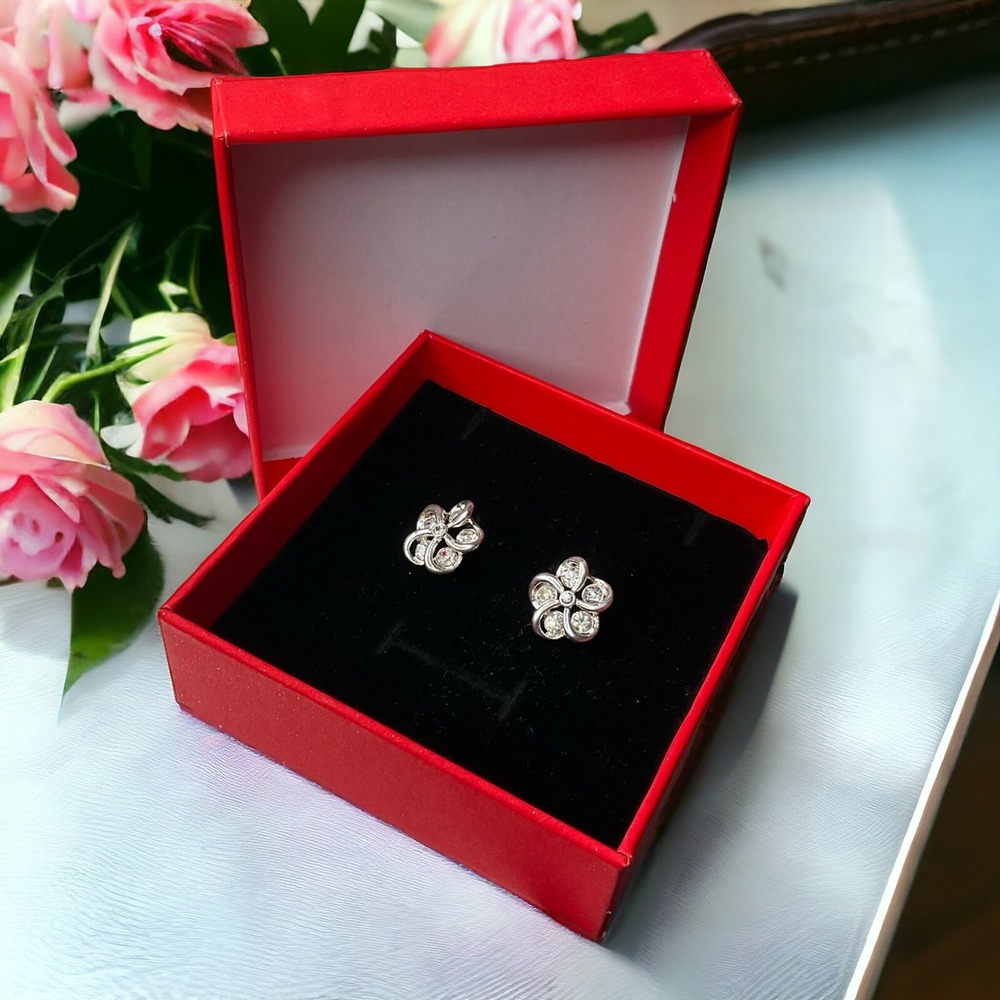 NEXT Silver DIAMANTE STUD FLOWERS EARRINGS Any Reason Gift Womens Gift